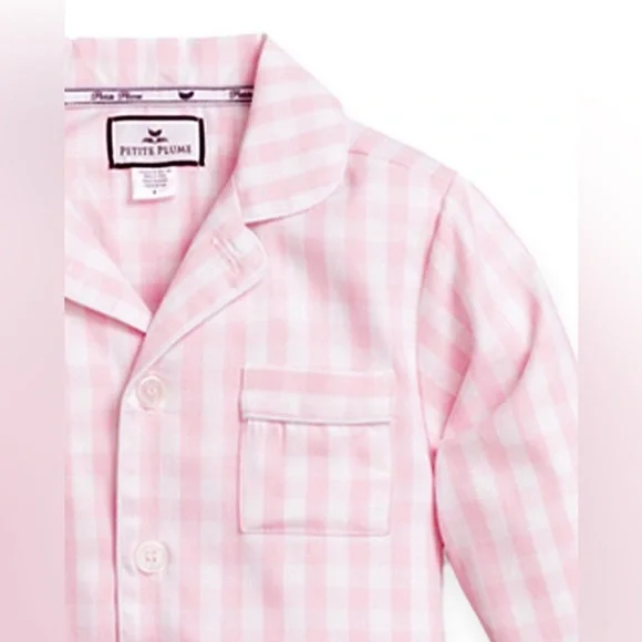 PETITE PLUME Pink Gingham Pajama Set Chemical Free Flame Resistant 12/18 Months - Picture 2 of 8